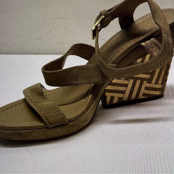 kate spade new york Wedge Suede Upper Sandals for Women for  Kate Spade Farryn Wedge Heel Sandals Sz 8.5 Tan Suede Metallic Gold Geo Strappy